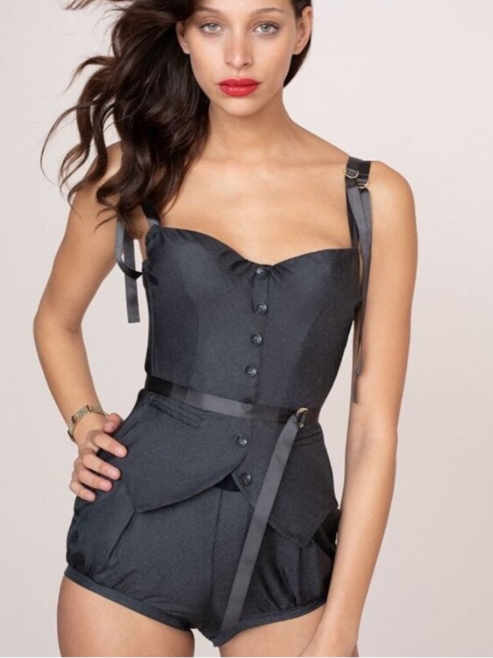 Agent Provocateur DEB silk bustier and knickers set in charcoal NWOT AP 4